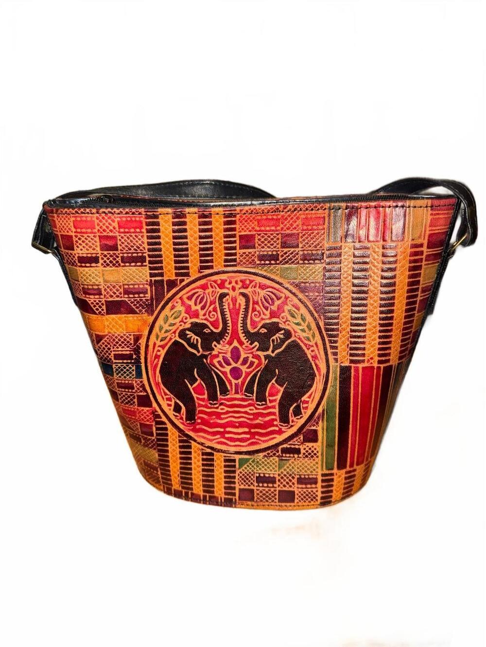 Women's Vintage Faux Leather African Themed Elephant Handbag Purse